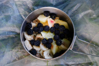 Ptit dej avec le restant de pommes et les mûres fraichement cueillies